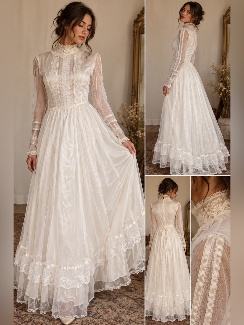 Beautiful vintage Gunne Sax by Jessica McClintock ivory/cream maxi dress, Made i